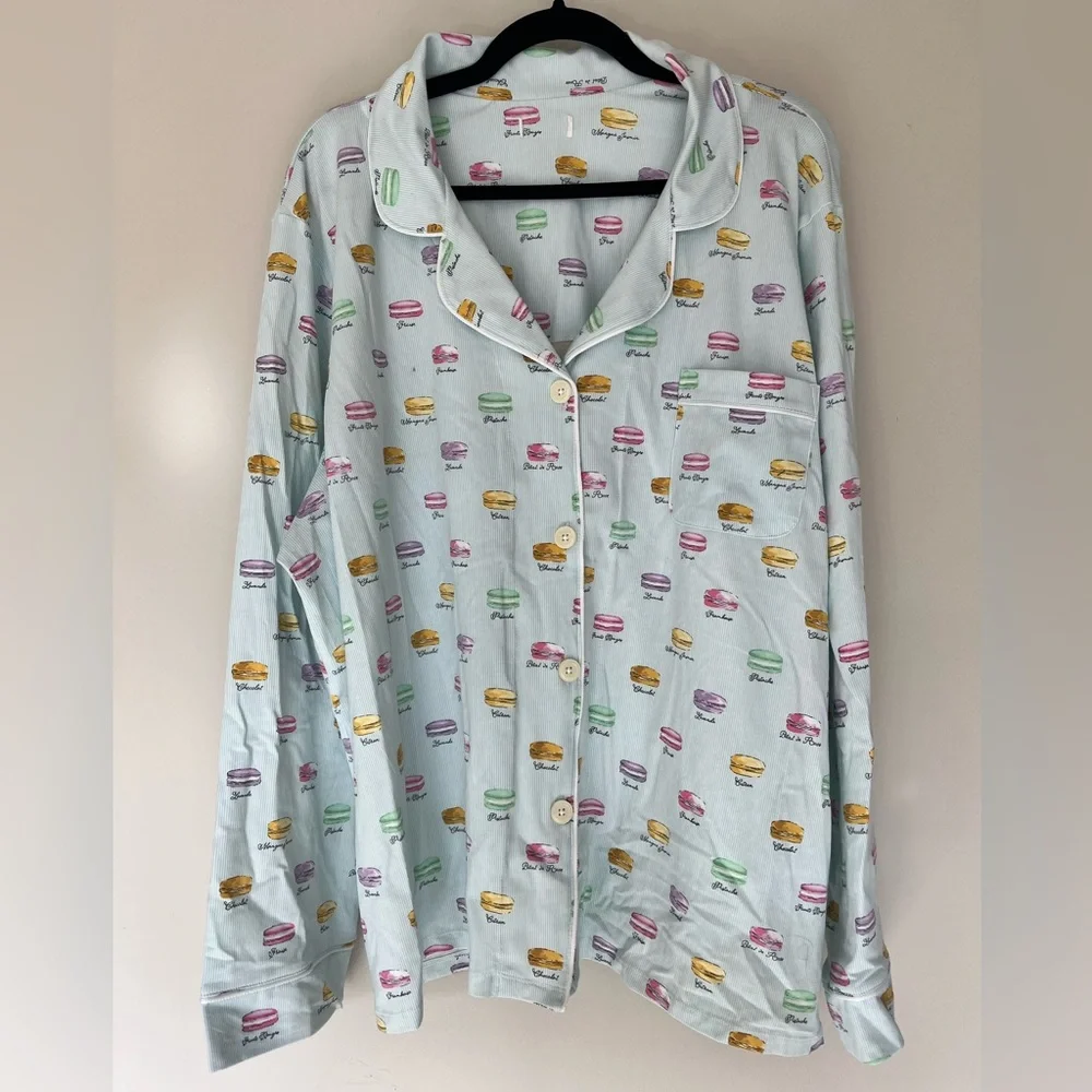 BedHead Pajamas 2X Macaron Print Pajama Set Blue Parisian Macarons PJs - Picture 2 of 9